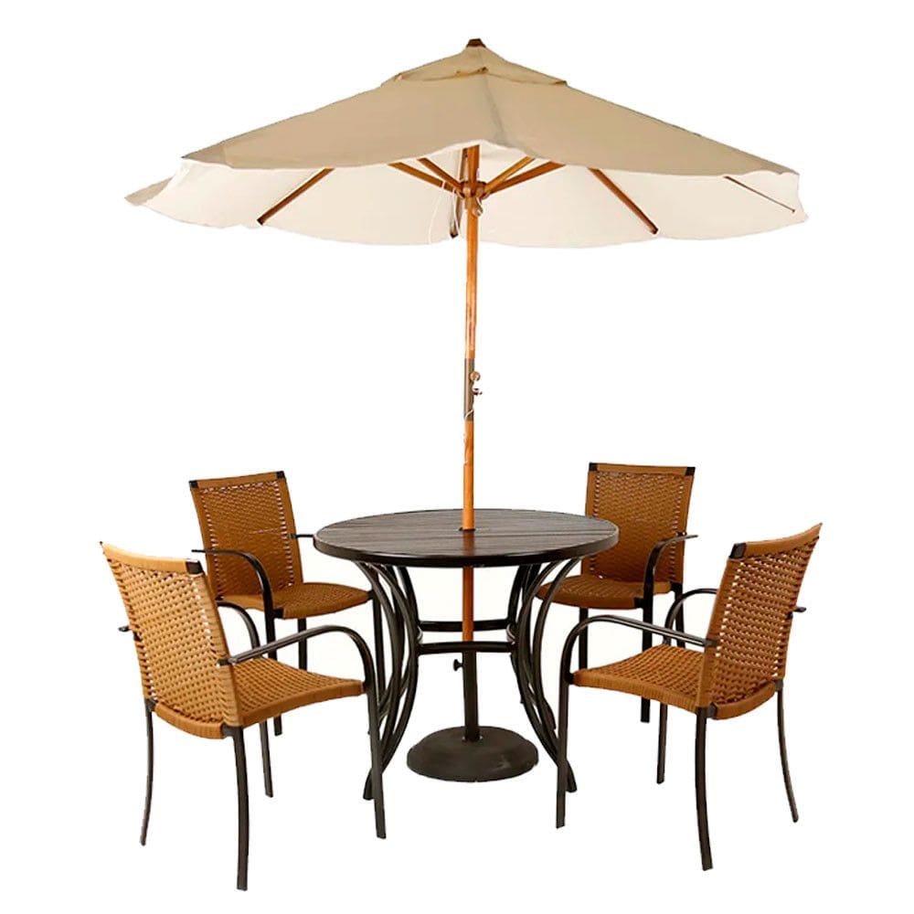 Conjunto de 4 Cadeiras e Mesa com Ombrelone em Alumínio para Área, Piscina e Edícula Trama