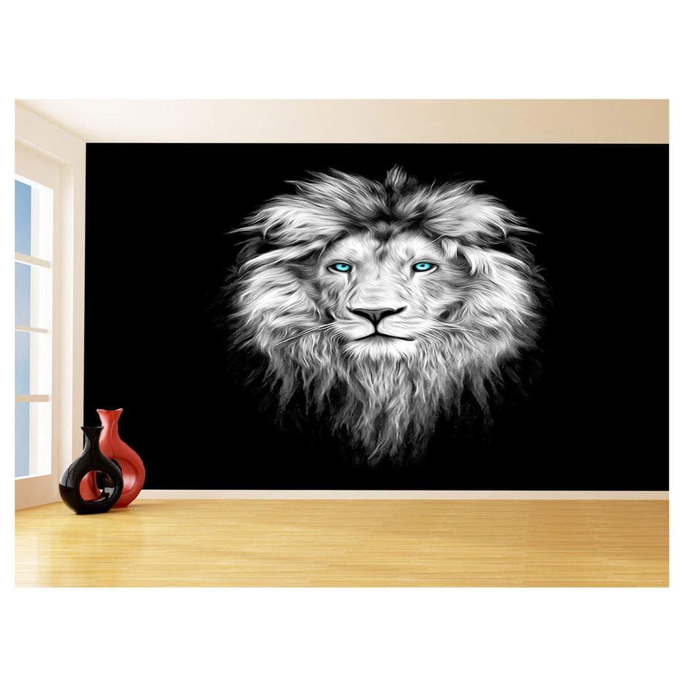 Papel De Parede 3D Animais Leão Olho Azul Rosto 3,5M Anm469