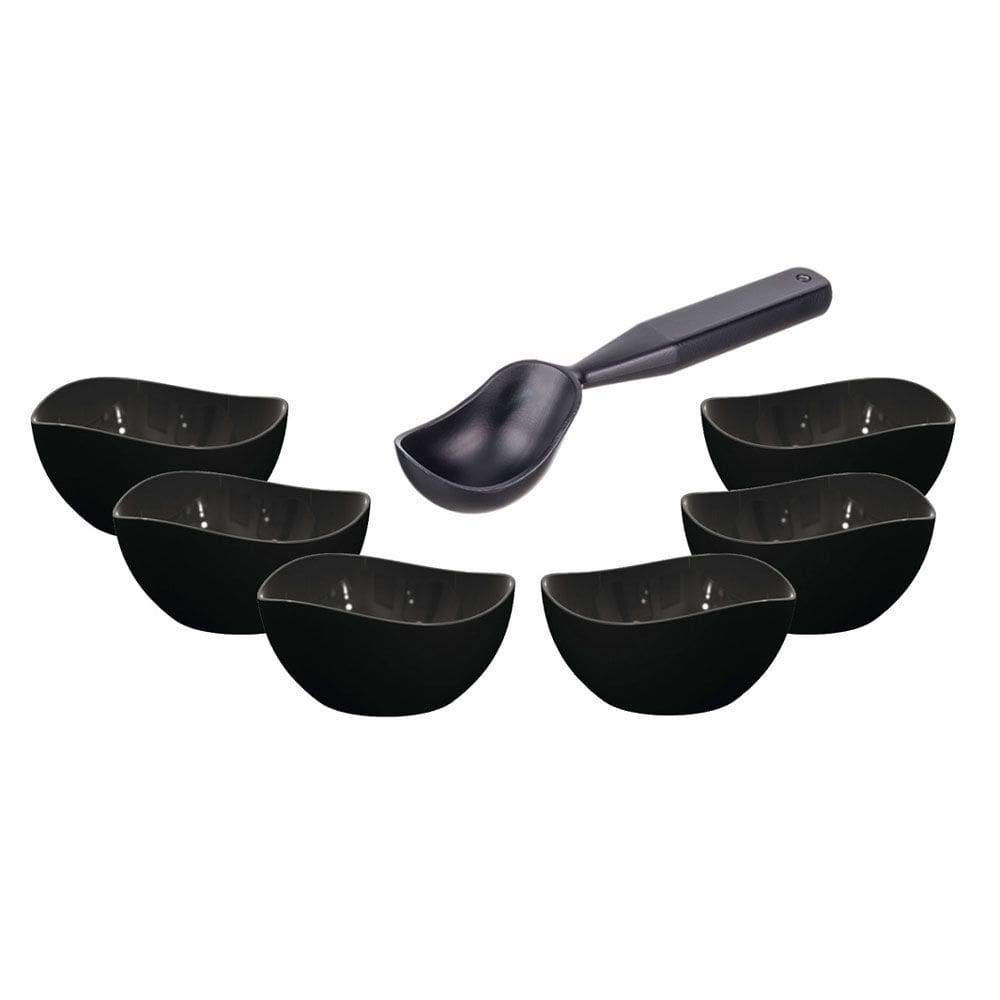 Jogo de Sobremesa Tigela 300ml e Colher de Sorvete Preto Kit