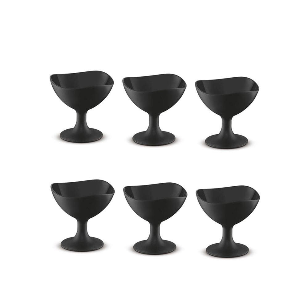 Jogo de Sobremesa Preto Taça 300ml Tigela Plastico 6un