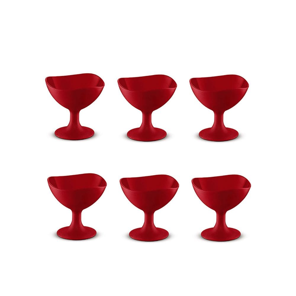 Jogo de Sobremesa Vermelho Taça 300ml Tigela Plastico 6un