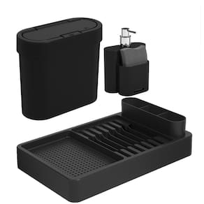 Kit Lixeira 2,8L Escorredor Louças Dispenser Porta Detergente Pia Cozinha Flat - Coza