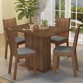 Conjunto Sala de Jantar Mesa Tampo de Vidro 4 Cadeiras Rustic/Silver Camélia Madesa