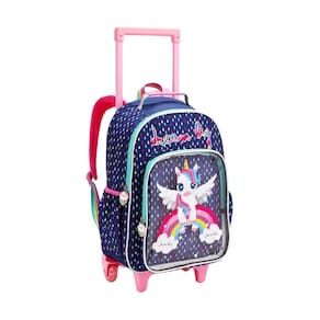 Mochila Escolar 2Em1 Costas E Rodas Unicórnio - Azul