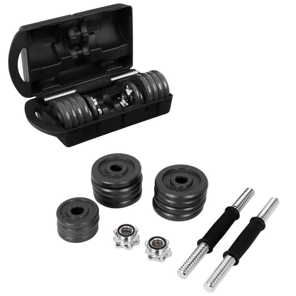 Kit Halteres Barras E Anilhas 19 Peças Completo Exercicios Musculacao Em Casa Academia Fitness Profissional Com Maleta