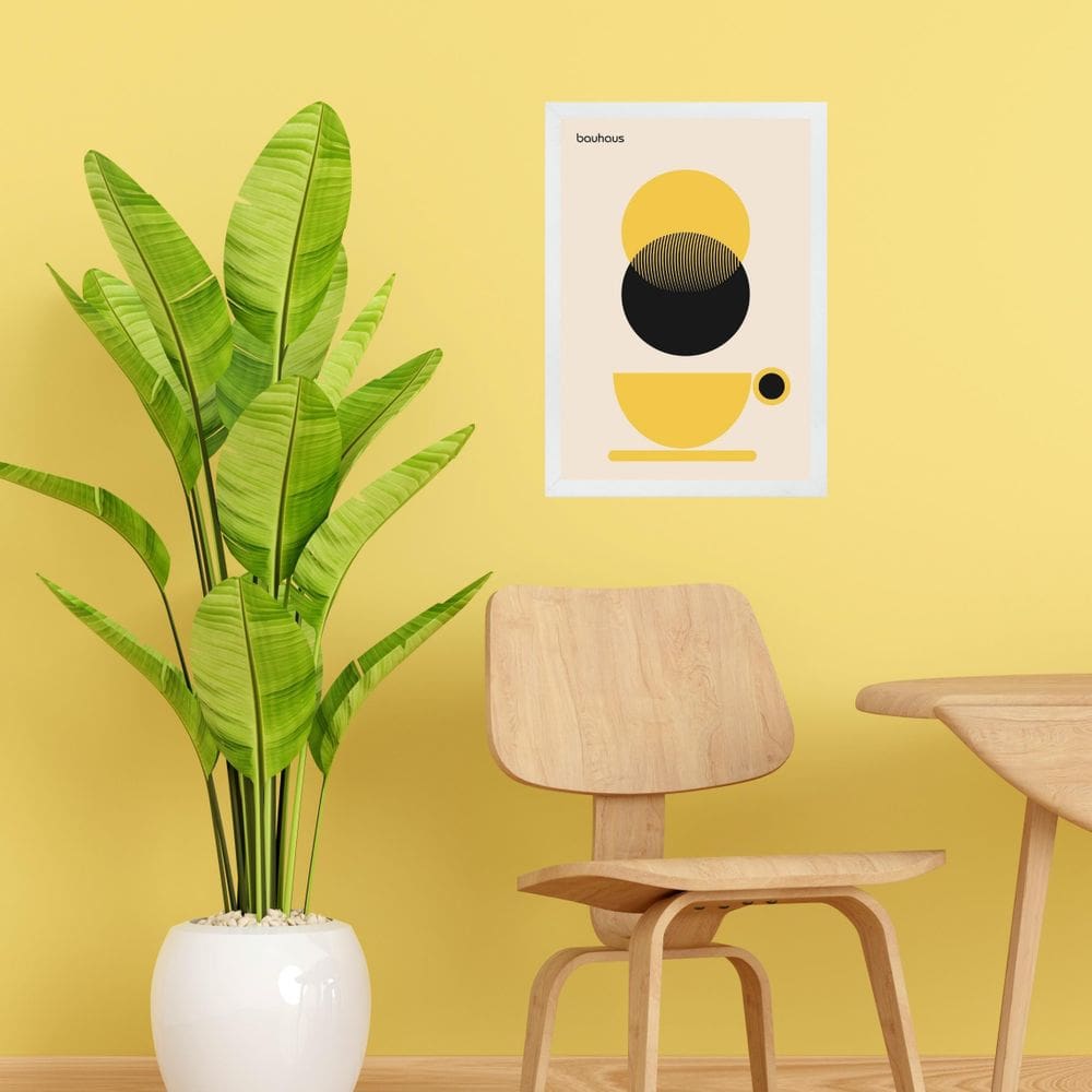 Quadro Bauhaus Xícara Café Preto E Amarelo 24X18Cm - Vidro