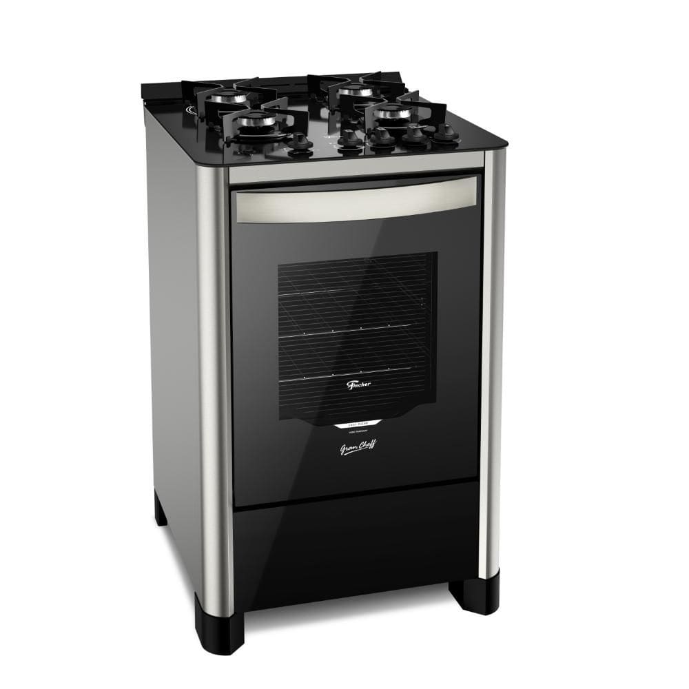 Fogão 4 Bocas a Gás Fischer Gran Cheff com Mesa de Vidro Temperado e Forno 74L Prata Bivolt