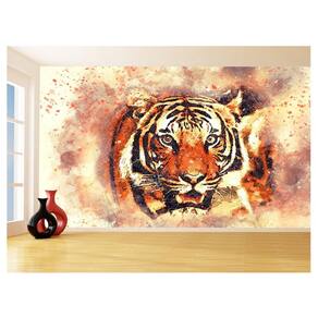 Papel De Parede 3D Animais Tigre Rosto Arte Cor 3,5M Anm566