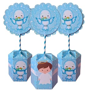 Kit 10 Centros De Mesa Decoração Para Batizado - Azul