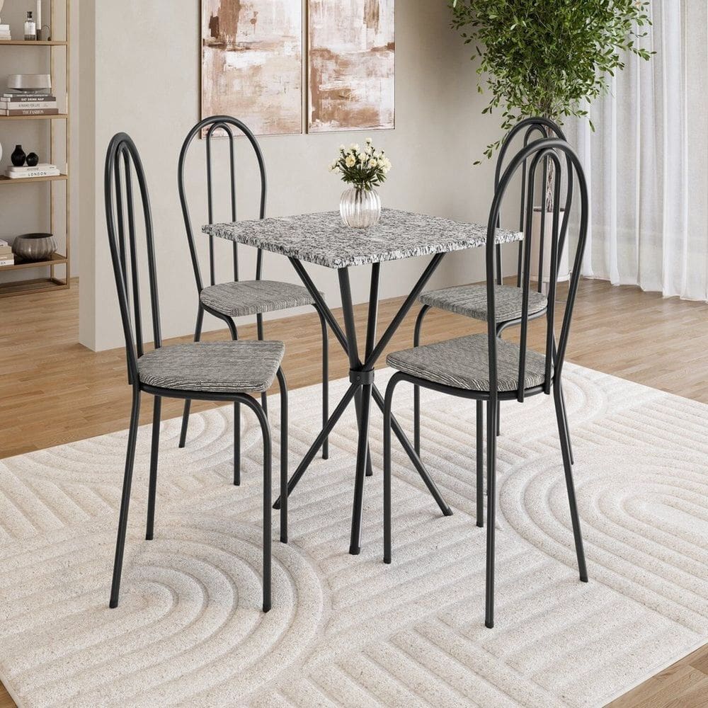 Conjunto de Mesa com 4 Cadeiras Leia Preto / Grafiato / Ocre
