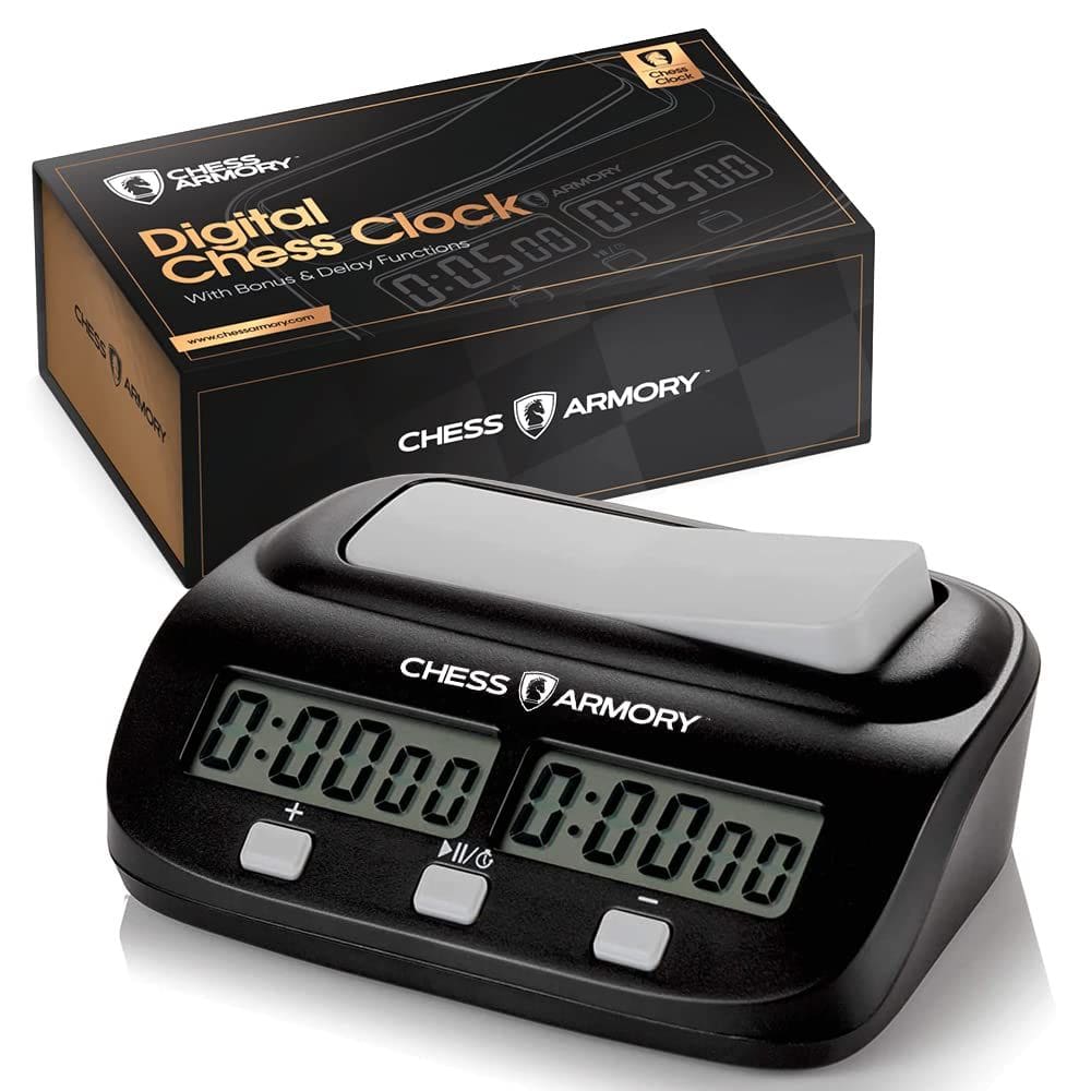 Relógio de xadrez digital Chess Armory, temporizador portátil com tempo de bônus