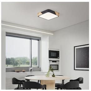 Luminária Plafon Led Sobrepor Quadrado Detalhe Madeira 40Cm