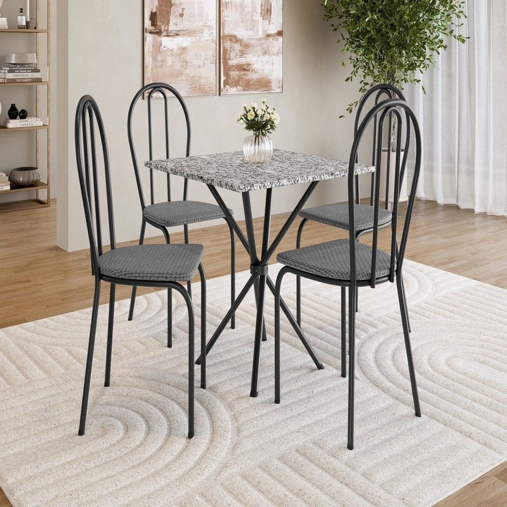Conjunto de Mesa com 4 Cadeiras Leia Preto / Platina / Ocre