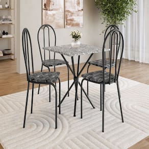 Conjunto de Mesa com 4 Cadeiras Leia Preto / Silver / Ocre