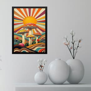 Quadro Cogumelos - Boho Hippy Mushroom Sunrise 45X34Cm Vidro