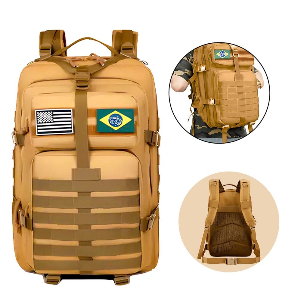 Mochila de Alta Capacidade 50L | Impermeável e Resistente | Vários Compartimentos | Ideal para Viagens, Trilhas, Atividades Externas e Urbanas Bege