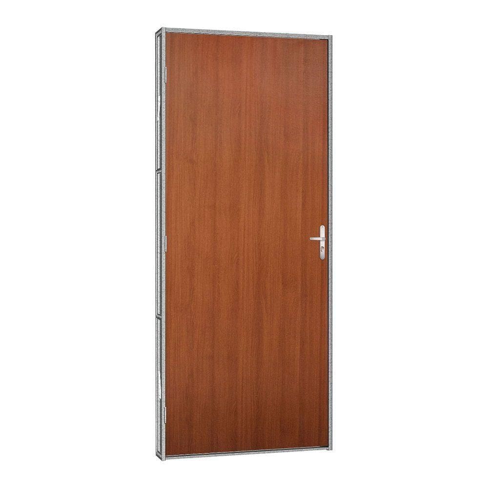 Porta De Madeira Mogno Com Batente De Aço Silver 81x215 R50 Abertura Esquerda Prata