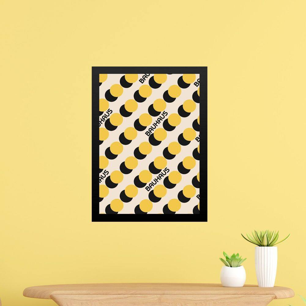 Quadro Bauhaus Preto E Amarelo - Bolinhas 24X18Cm - Vidro