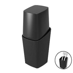 Porta Escova De Dente Creme Dental Com Tampa New Square Preto Banheiro - 10450 Coza