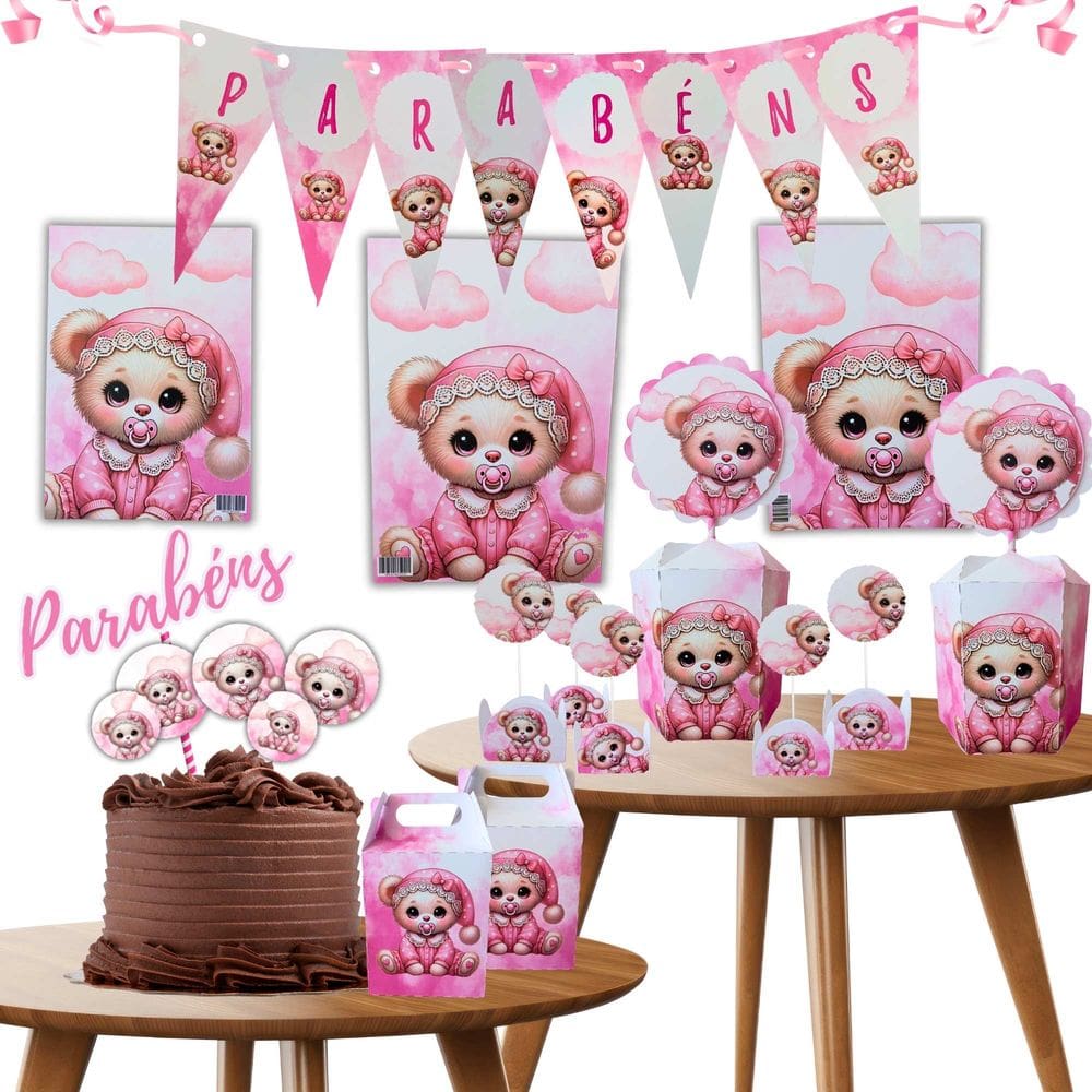 Decoração e Lembrancinhas Ursinho Ursinha baby Chá de bebê Aniversário kit completo