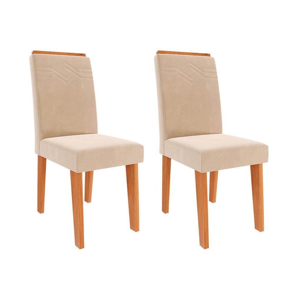Conjunto com 2 Cadeiras Taís Suede Nude e Cinamomo