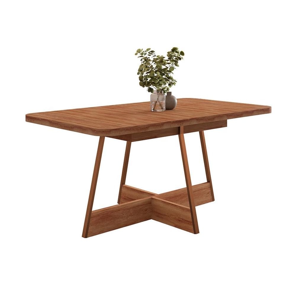 Mesa de Jantar Retangular com Tampo de MDP Átria Nogal e Rosê