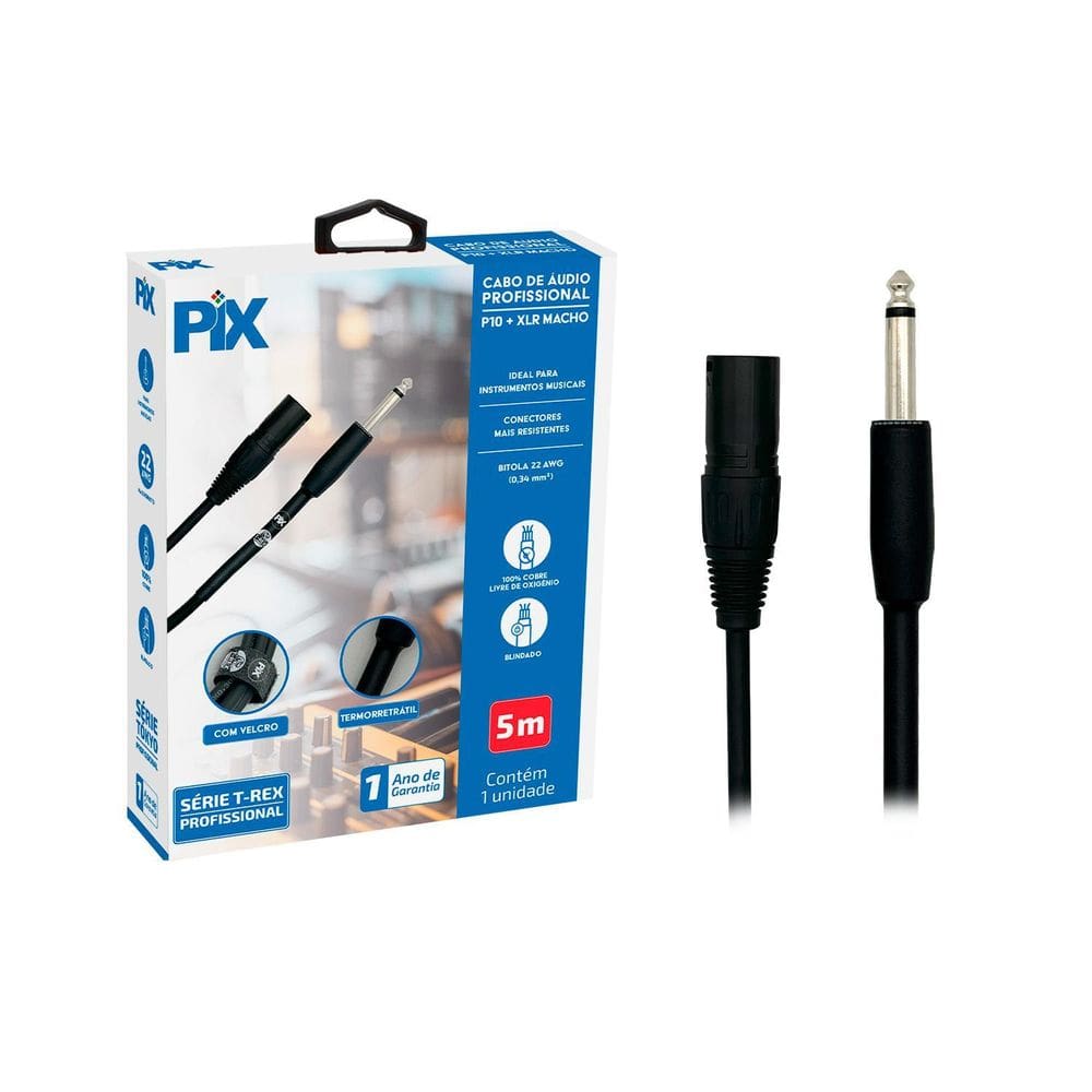 Cabo De Áudio P10 Mono Para Xlr Cannon Macho 5 Metros