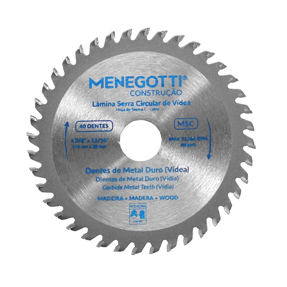 Disco Serra Circular Vídea 4.3/8 Pol (110mm) 40 Dentes MSC Menegotti