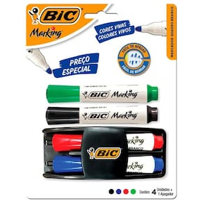 Caneta Pincel Para Quadro Branco Bic Marking Fashion 04 Cores com Apagador
