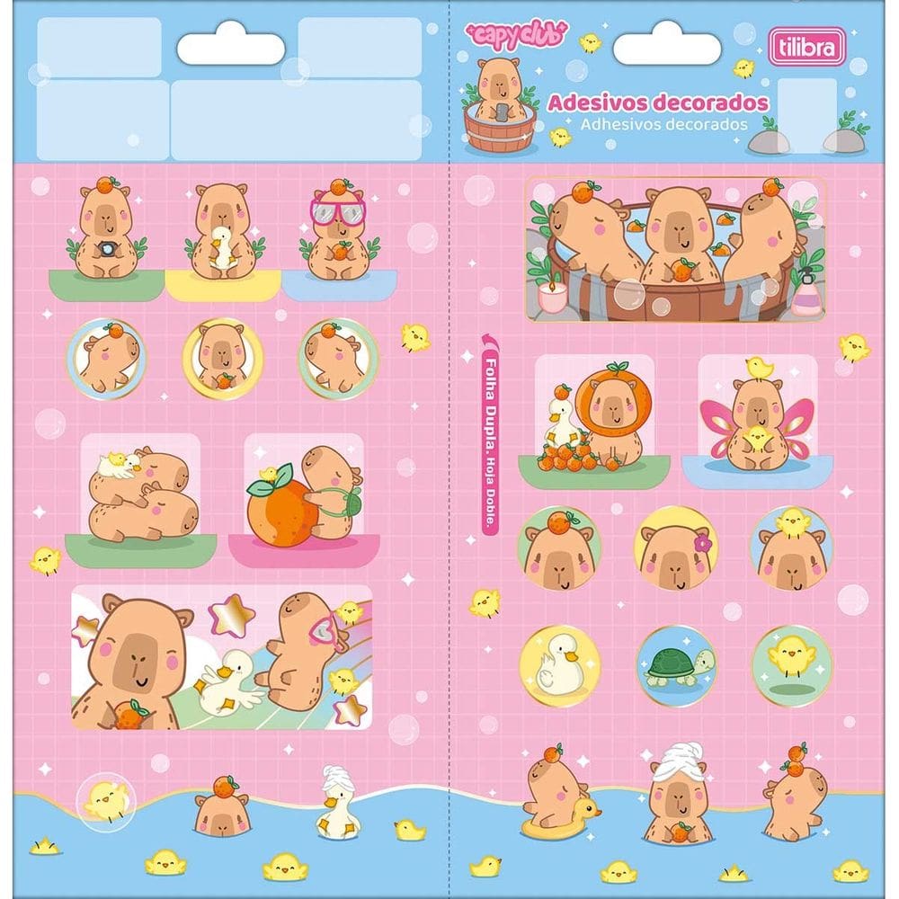 Adesivo Duplo Decorado Capivara Capy Club Fofo Infantil Kawaii 1 Unidade Tilibra
