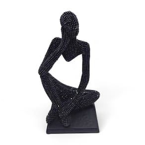 Enfeite de resina Pensador Com Pedras Brilhante Preto 13 cm
