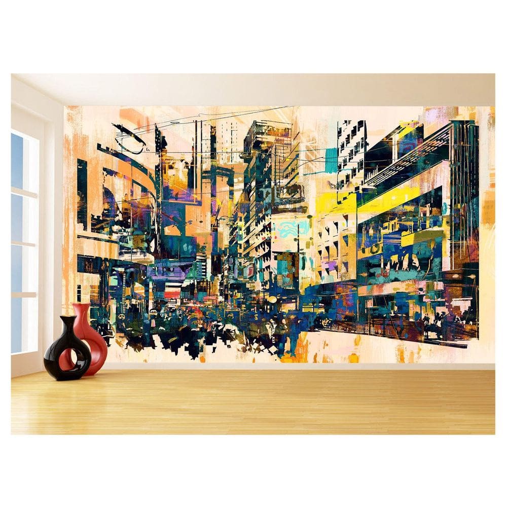 Papel De Parede 3D Arte Cidade Pintura Colorido 3,5M Tra108