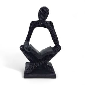 Enfeite de resina Reflexão Com Pedras Brilhantes Preto 13 cm