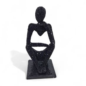 Enfeite de Resina Delicado Com Pedras Brilhante Preto 13cm