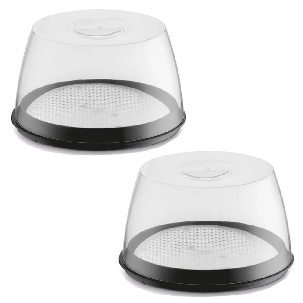 Conjunto 2 Queijeiras com Tampa Pretas Porta Queijo Frios Plástico com Grade Interna Uz