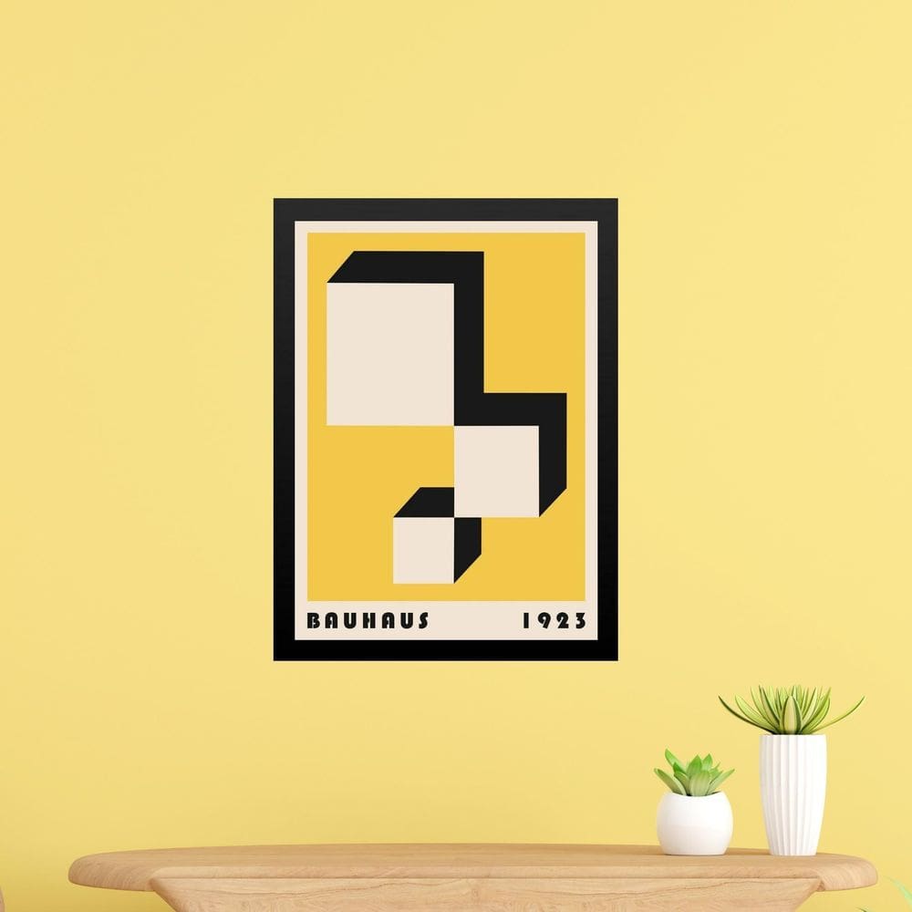 Quadro Bauhaus Amarelo - Descending Blocks 33X24Cm - Vidro