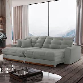 Sofá Retrátil 2 Lugares 210cm Linho Belize Cinza