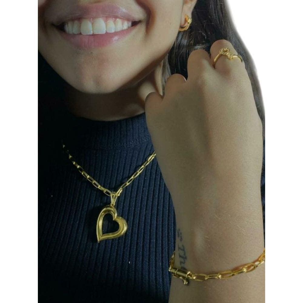 Kit Banho A Ouro 18K: Feminino Cordão Pingente, Anel, Brinco