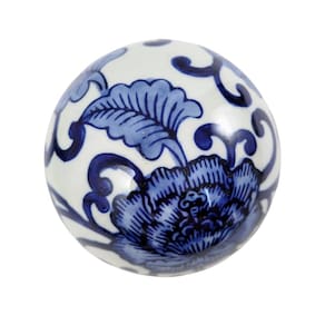 Bola Decorativa Porcelana Floral Azul E Branca 10Cm Clássica