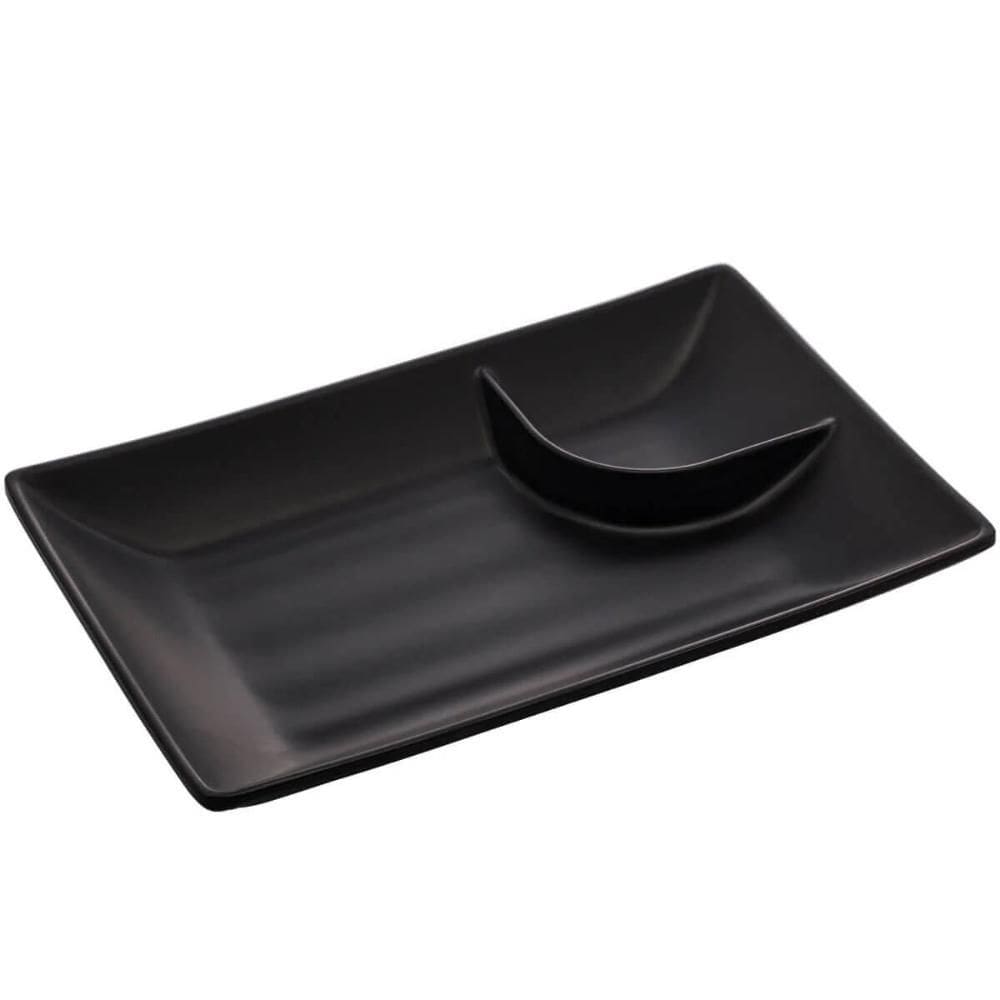 Kit 48 Pratos para Sushi com Molheira Lyor Travessa Melamina Preta Retangular Pequena Tóquio