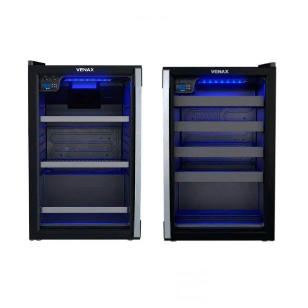Conjunto Venax Cervejeira Blue Light 82L Porta Invertida  + Adega Piubella Cave 24 Garrafas Preto- 220V
