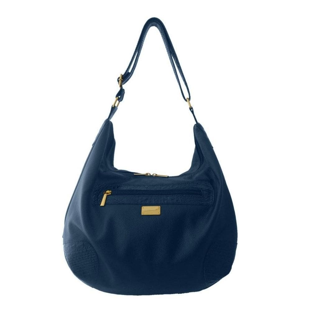 Bolsa Saco Topgrife Meia Lua Couro Azul Marinho