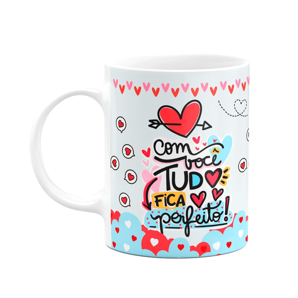 Caneca Namorados - Com tudo fica perfeito - PugLove