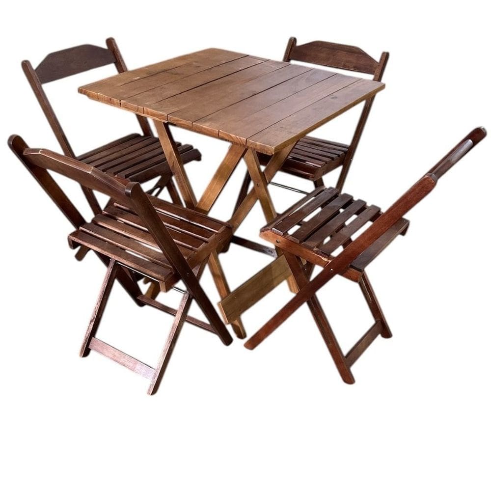Conjunto Mesa e 4 Cadeiras Dobráveis em Madeira
