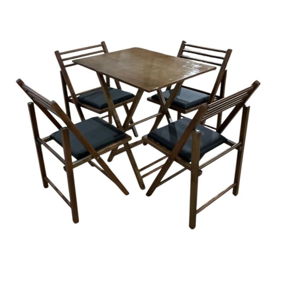 Conjunto Dobrável com Mesa de Madeira e 4 Cadeiras Estofadas