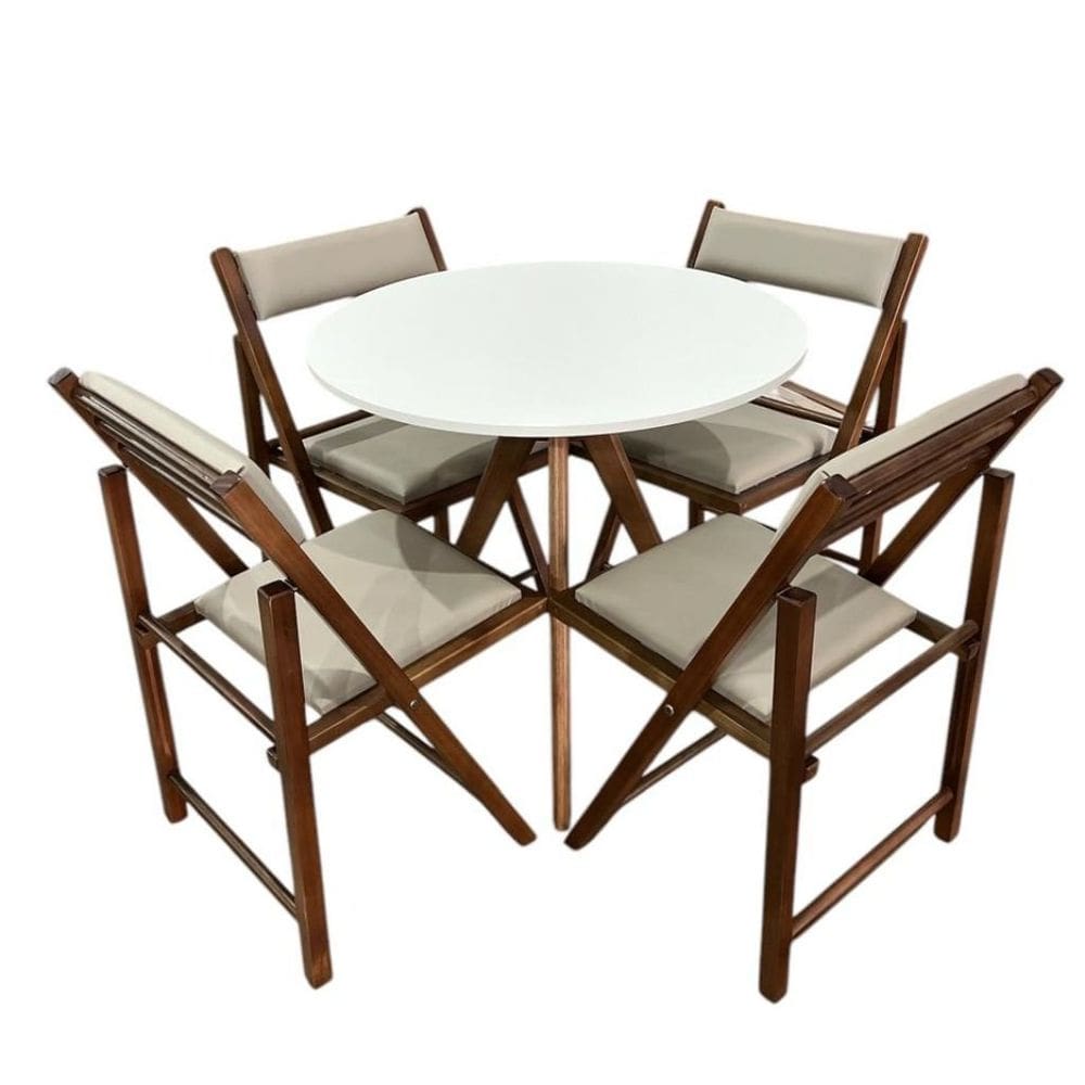 Conjunto Mesa Redonda com 4 Cadeiras Dobráveis Estofadas