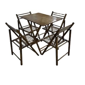 Conjunto Dobrável com Mesa de Madeira e 4 Cadeiras com Corda Náutica