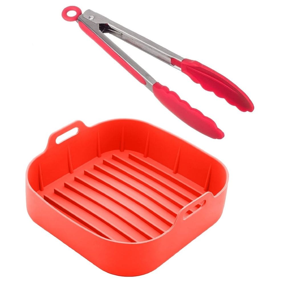 Kit Forma De Silicone Quadrada Para Air Fryer 20cm Com Pegador