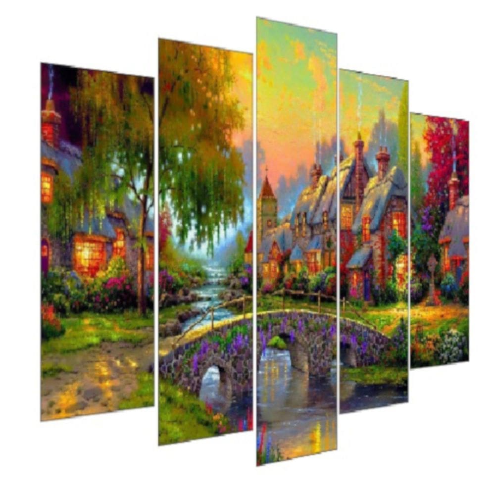 Quadro Decorativo Mosaico 5 Peças Mod1131 Casa Campo Jardim
