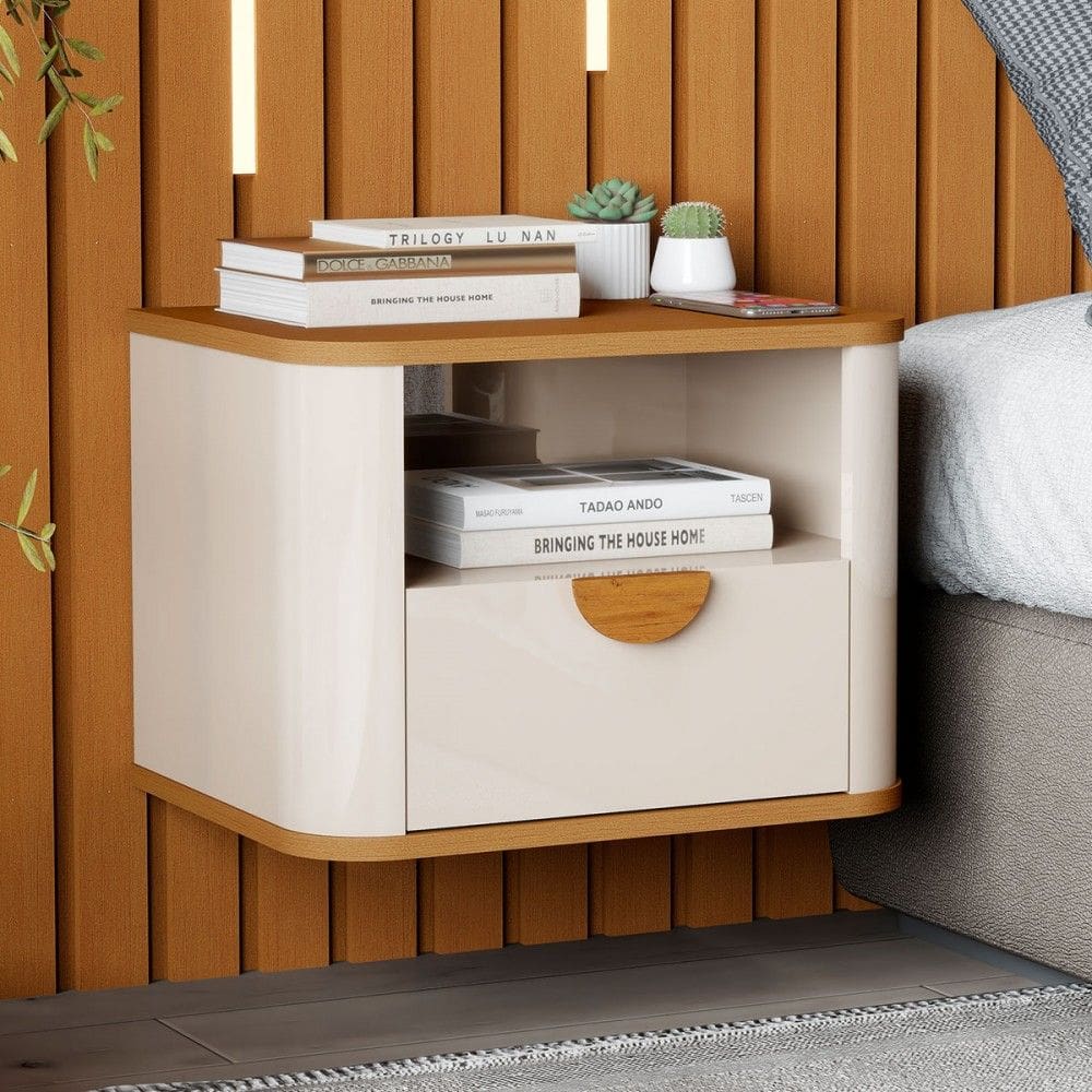 Mesa de Cabeceira Buriti 1 Gaveta Off White/Natural - Jb Bechara